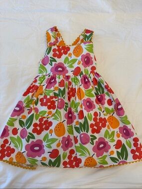 Bella Bliss Girls' Floral Fruit Print Sundress in White, Pink & Orange